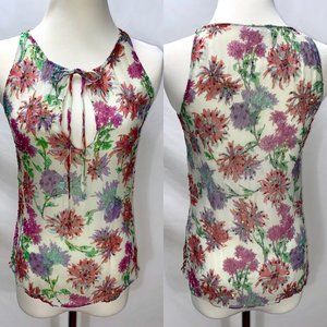 Vintage Chaiken Silk Chiffon Floral Beaded Floral Sleeveless Top Size S Halter